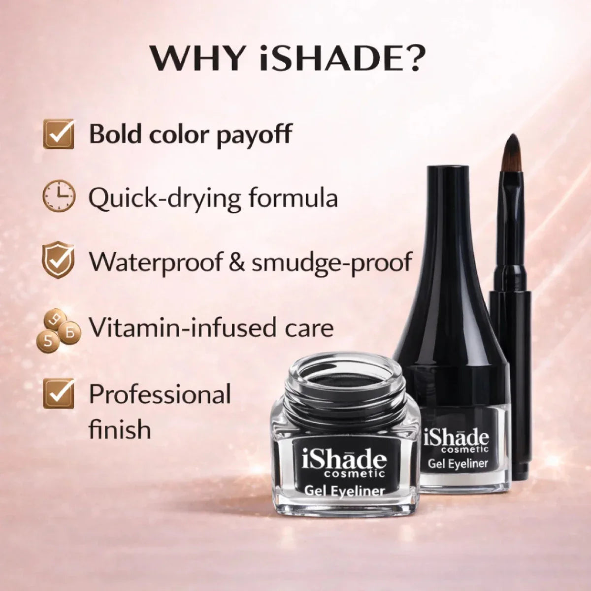 iShade Gel Eyeliner | Smudge - Proof Black, Long - Lasting Precision for Bold Eyes - Ishade cosmetic