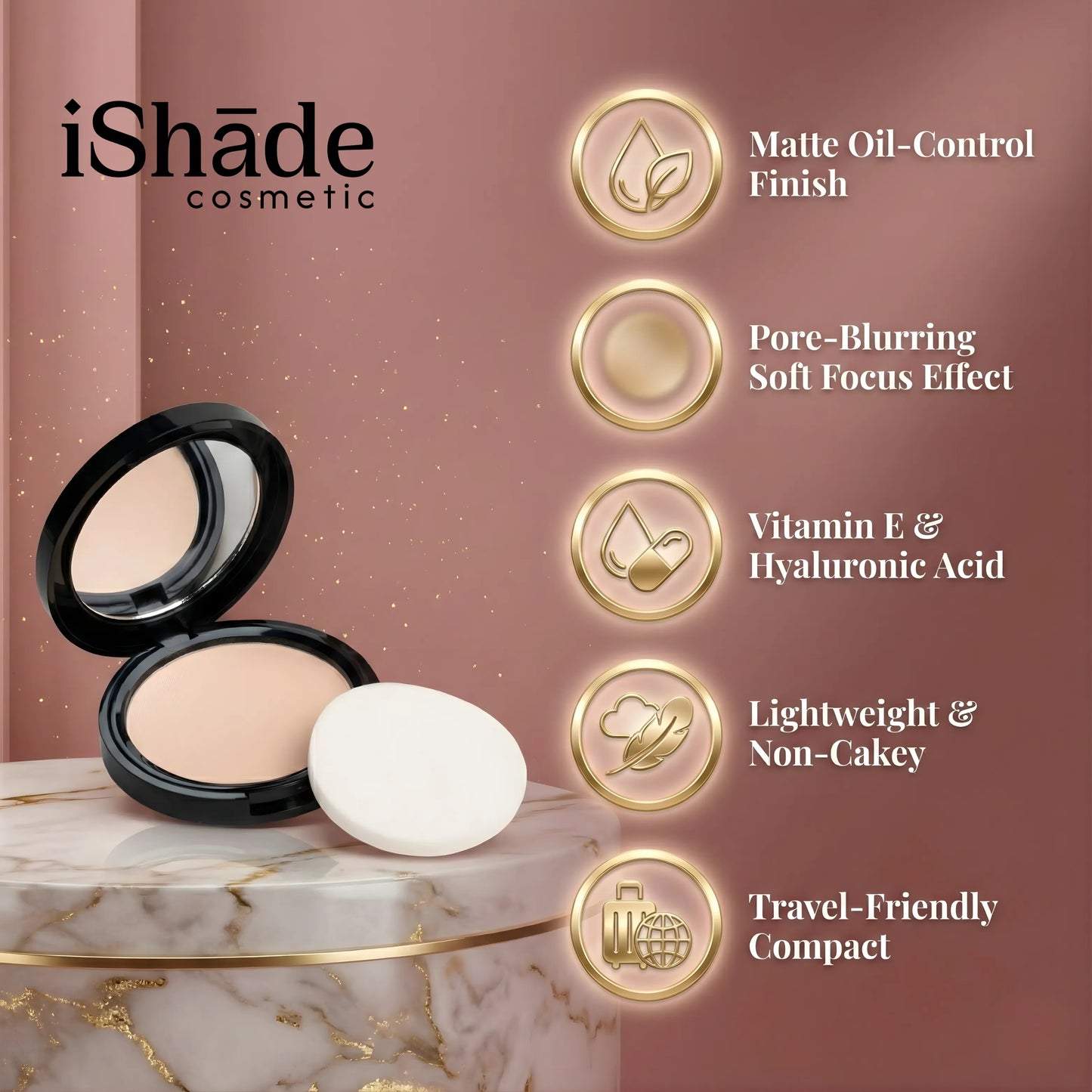 Lightweight Matte Compact Powder for Soft-Focus, Long-Wear, and Skin-Friendly Finish