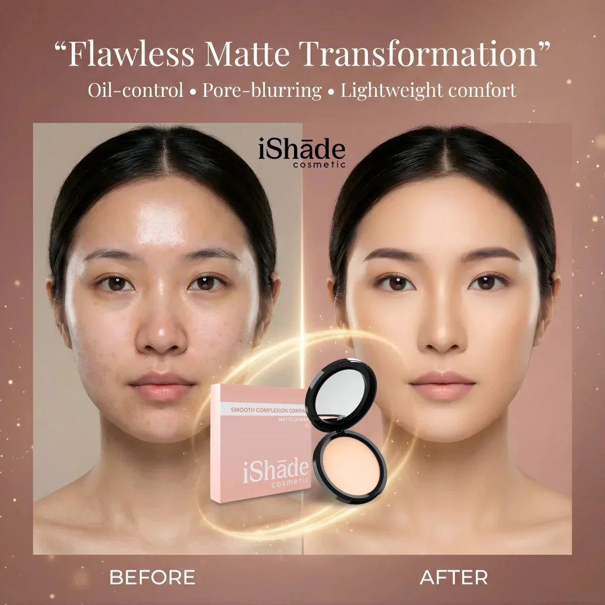 Lightweight Matte Compact Powder for Soft - Focus, Long - Wear, and Skin - Friendly Finish - Ishade cosmetic